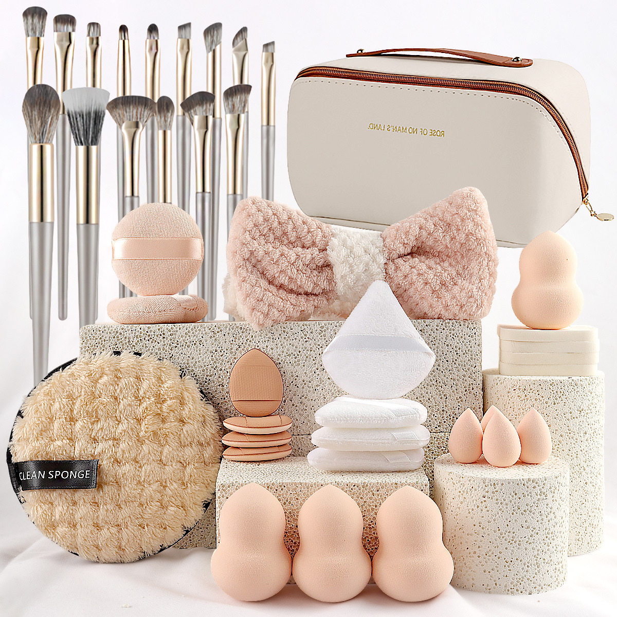 Beauty Makeup Tools Set - Leather Handle Bag with 36 Pcs