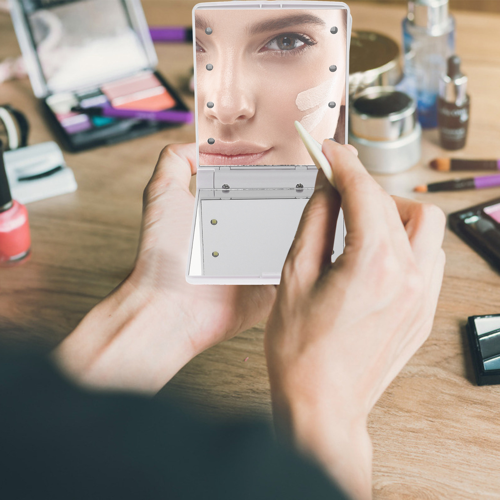 Beauty Makeup Definition - Foldable LED Makeup Mirror Rechargeable Portable
