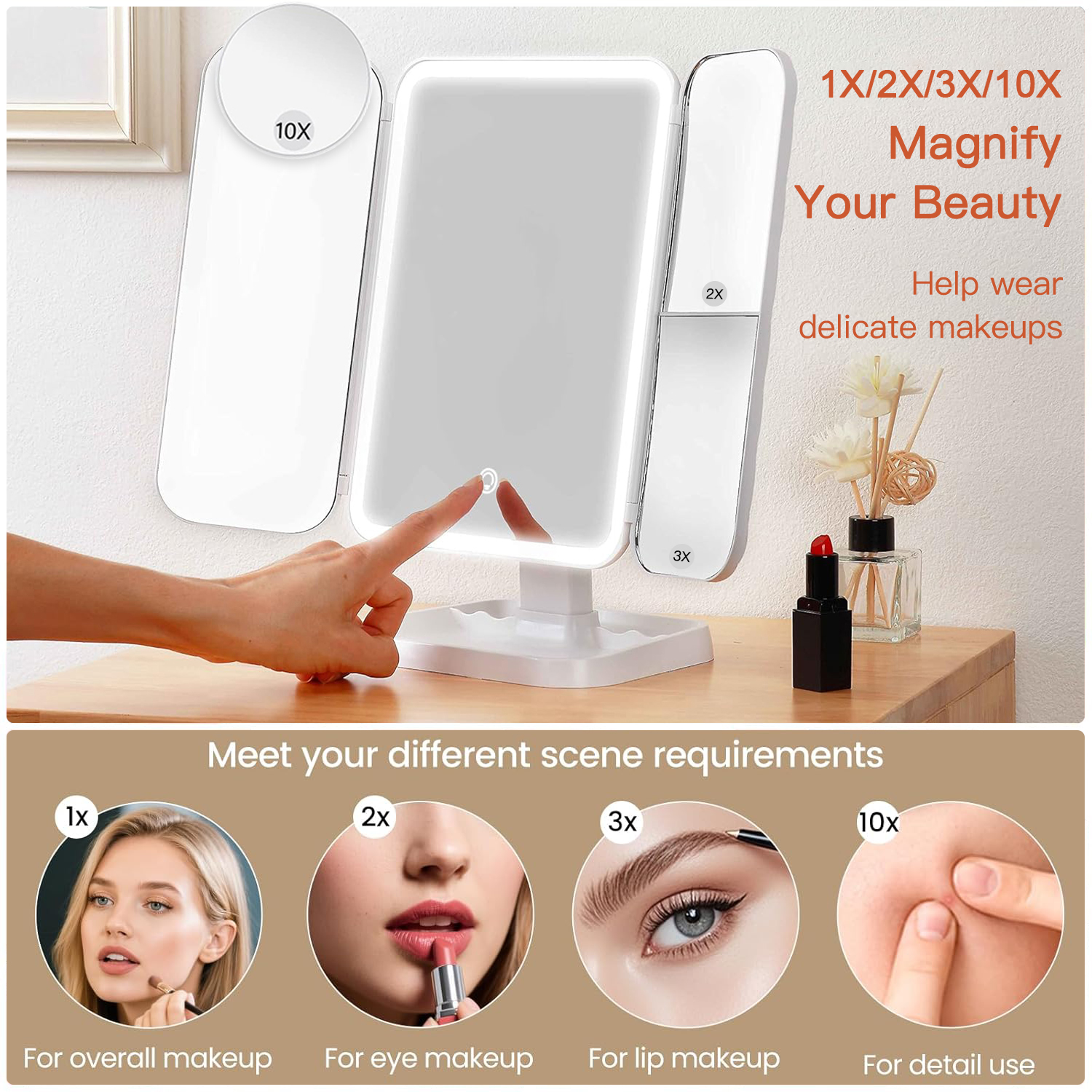 Your Beauty Makeup - Trifold Makeup Mirror LED Lights Dorm