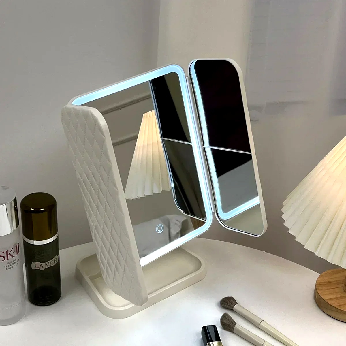 Trifold Makeup Mirror LED Ligh - Your Beauty Makeup ulasan dan harga