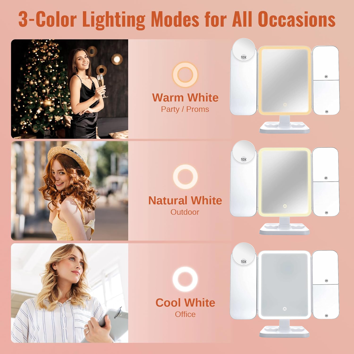 Trifold Makeup Mirror LED Ligh - Your Beauty Makeup ulasan dan harga
