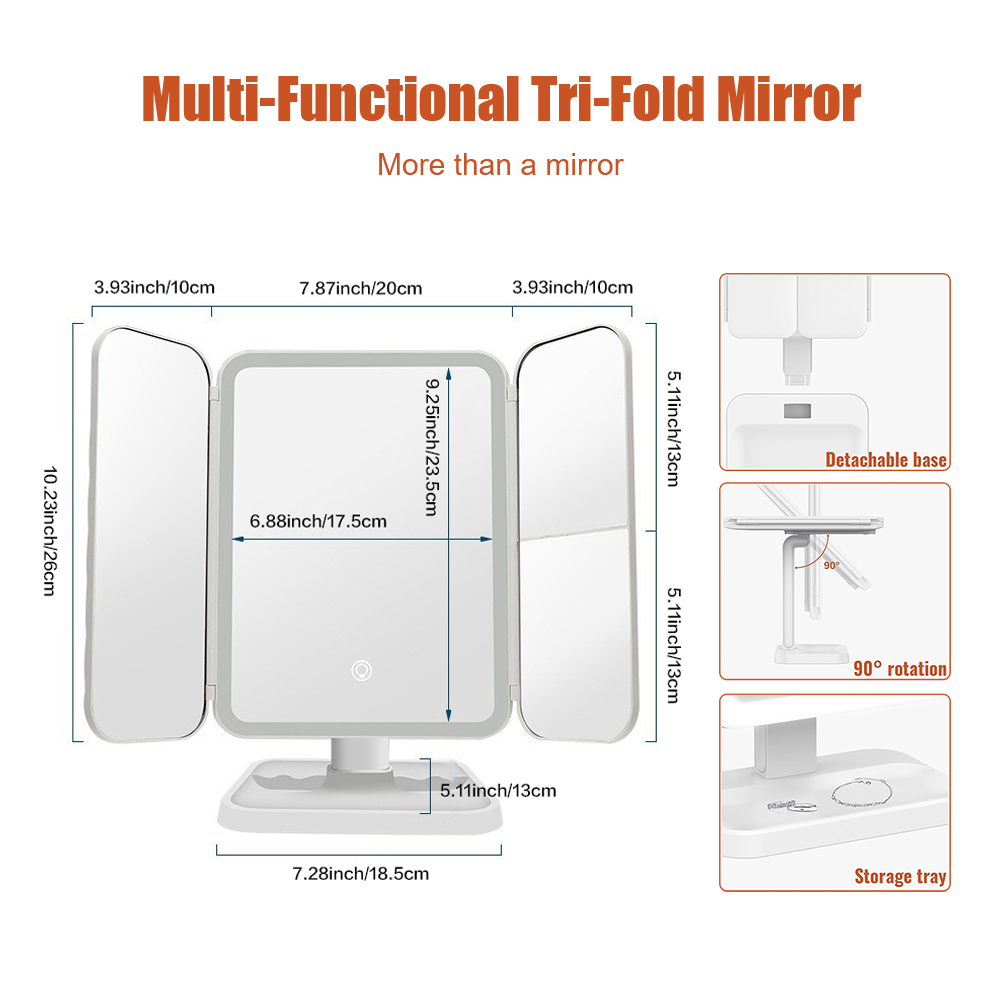 Trifold Makeup Mirror LED Ligh - Your Beauty Makeup ulasan dan harga