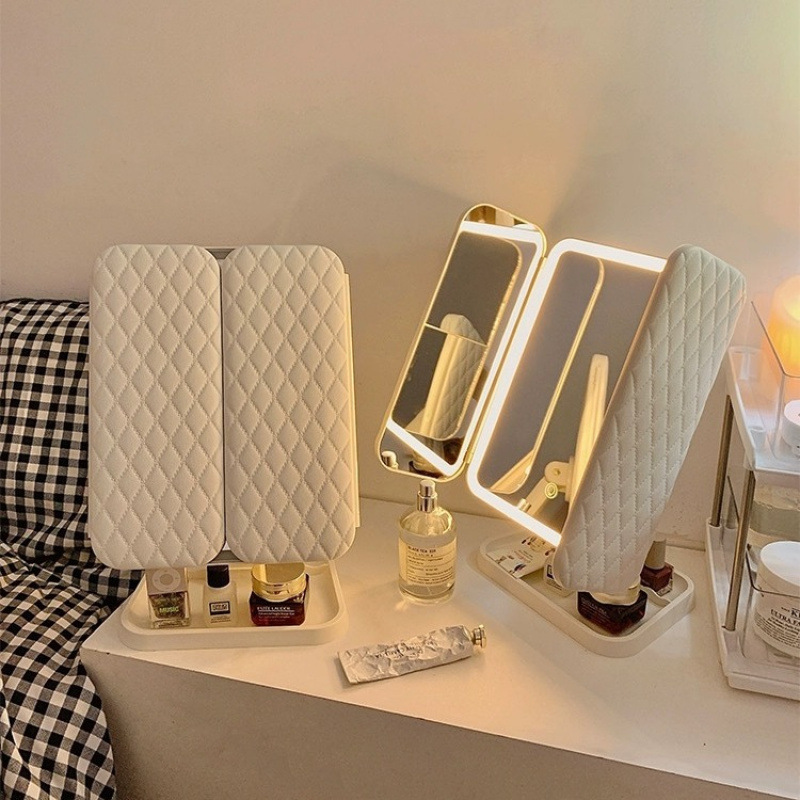Trifold Makeup Mirror LED Ligh - Your Beauty Makeup ulasan dan harga