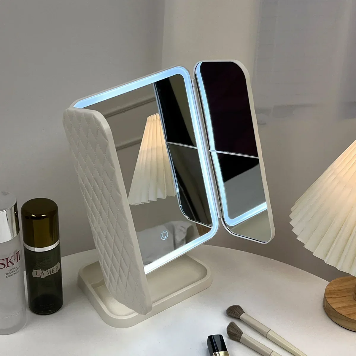 Trifold Makeup Mirror LED Ligh - Your Beauty Makeup ulasan dan harga