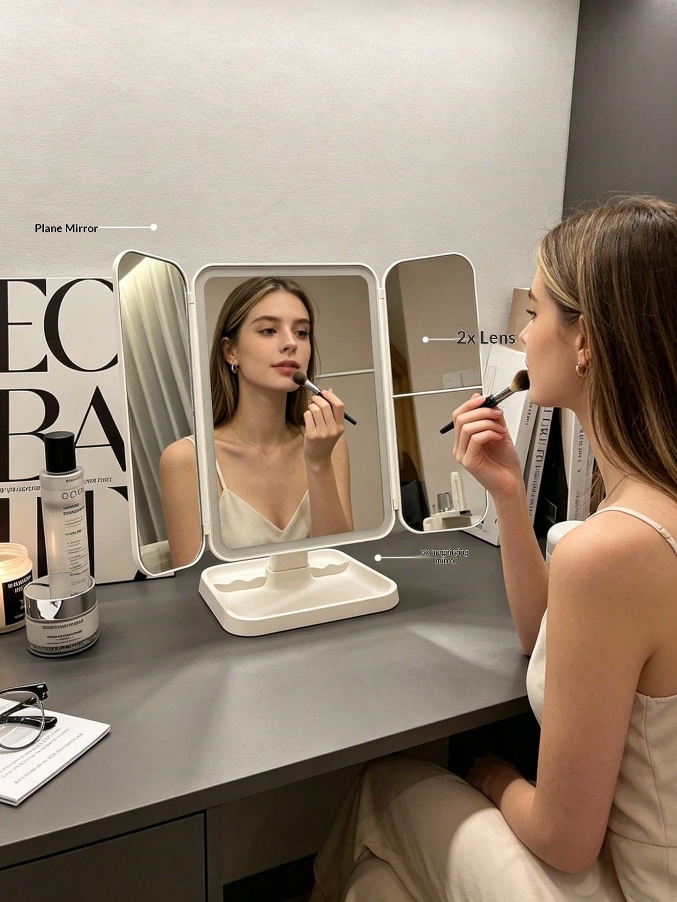 Trifold Makeup Mirror LED Ligh - Your Beauty Makeup ulasan dan harga