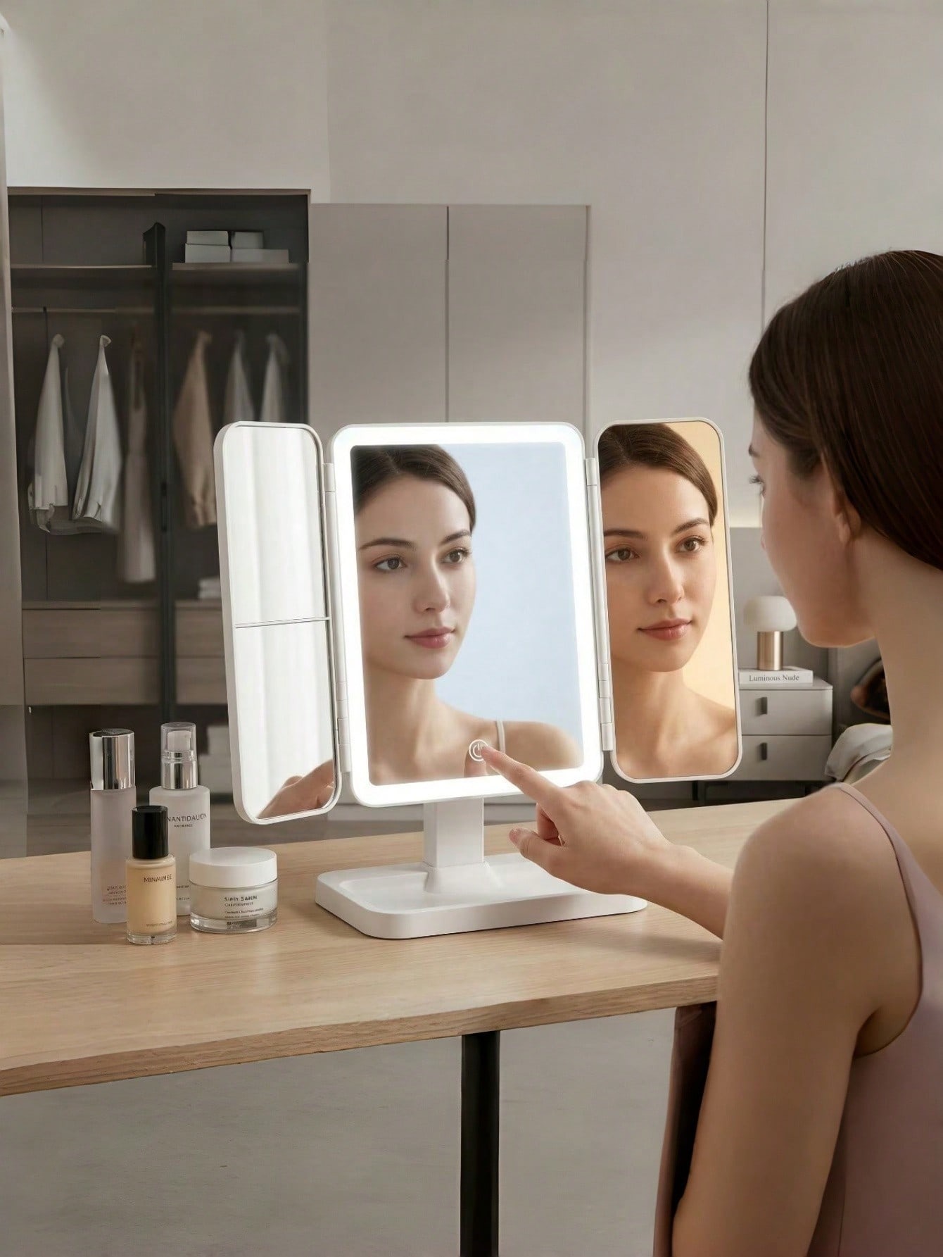 Trifold Makeup Mirror LED Ligh - Your Beauty Makeup ulasan dan harga
